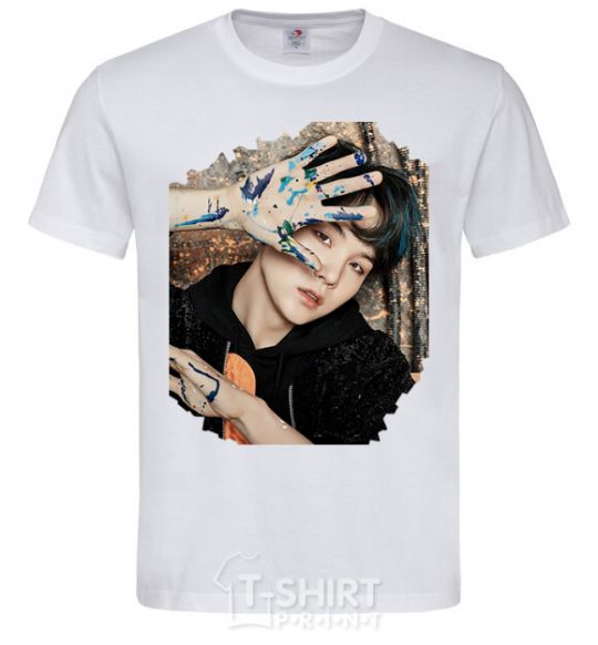 Men's T-Shirt Suga BTS paint White фото