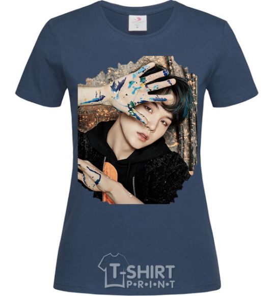 Women's T-shirt Suga BTS paint navy-blue фото