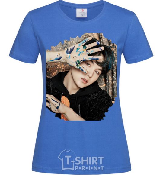 Women's T-shirt Suga BTS paint royal-blue фото