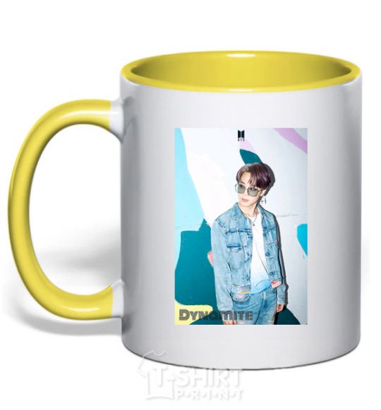 Mug with a colored handle BTS Dynamite Chimin yellow фото