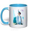 Mug with a colored handle BTS Dynamite Chimin sky-blue фото