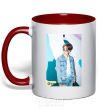 Mug with a colored handle BTS Dynamite Chimin red фото