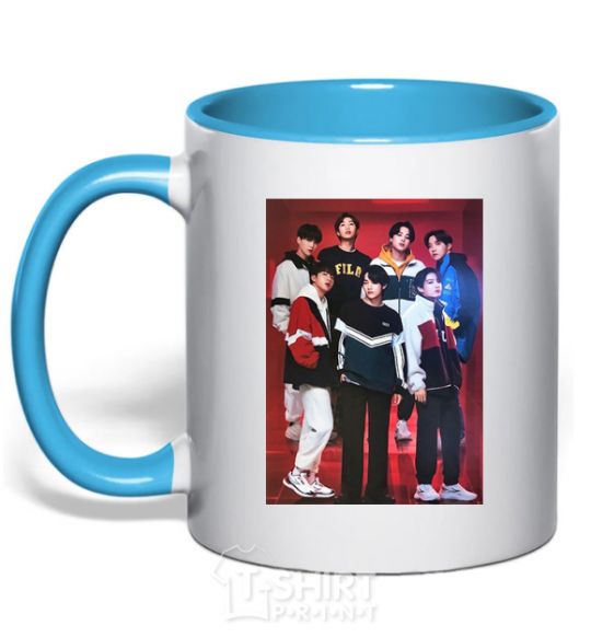 Mug with a colored handle BTS for FILA sky-blue фото