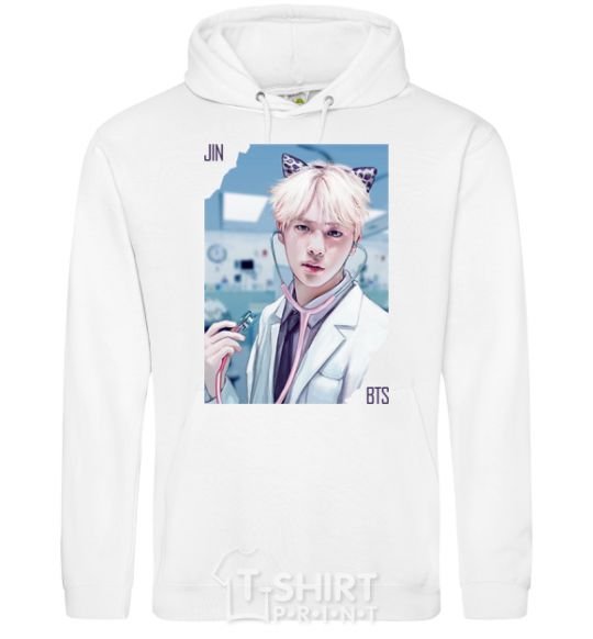 Men`s hoodie Jin BTS like a cat White фото