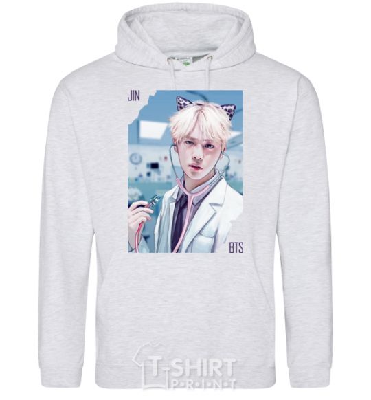 Men`s hoodie Jin BTS like a cat sport-grey фото