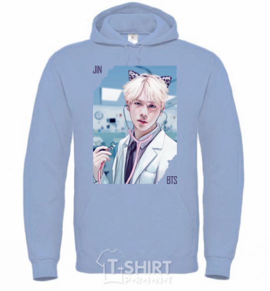 Men`s hoodie Jin BTS like a cat sky-blue фото