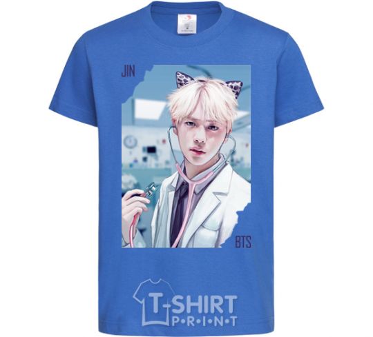 Kids T-shirt Jin BTS like a cat royal-blue фото