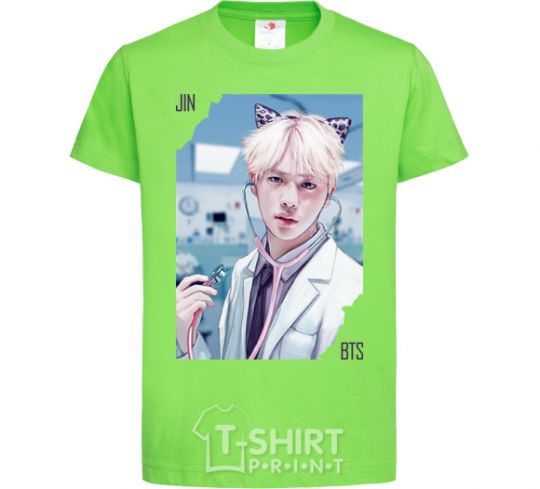 Kids T-shirt Jin BTS like a cat orchid-green фото