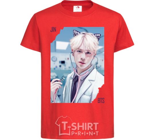 Kids T-shirt Jin BTS like a cat red фото