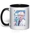 Mug with a colored handle Jin BTS like a cat black фото