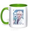 Mug with a colored handle Jin BTS like a cat kelly-green фото