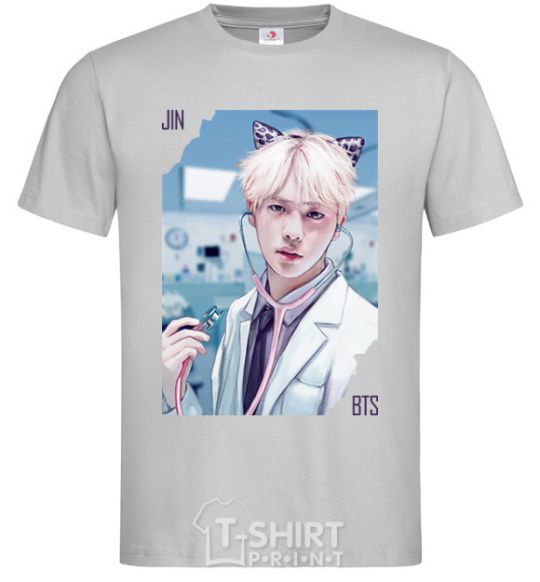 Men's T-Shirt Jin BTS like a cat grey фото