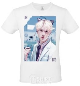 Men's T-Shirt Jin BTS like a cat White фото