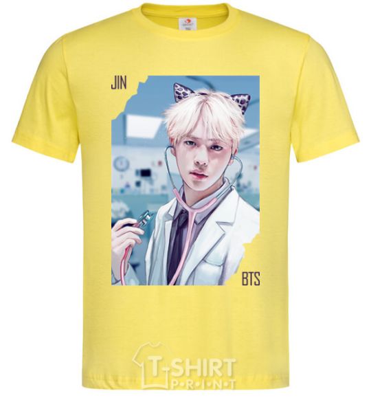 Men's T-Shirt Jin BTS like a cat cornsilk фото