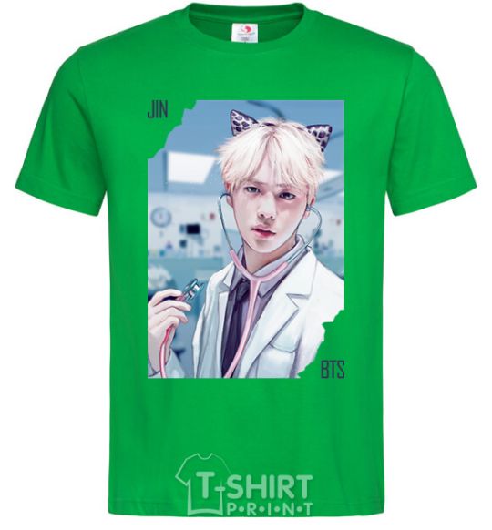 Men's T-Shirt Jin BTS like a cat kelly-green фото