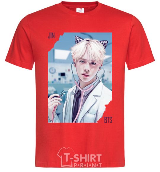 Men's T-Shirt Jin BTS like a cat red фото