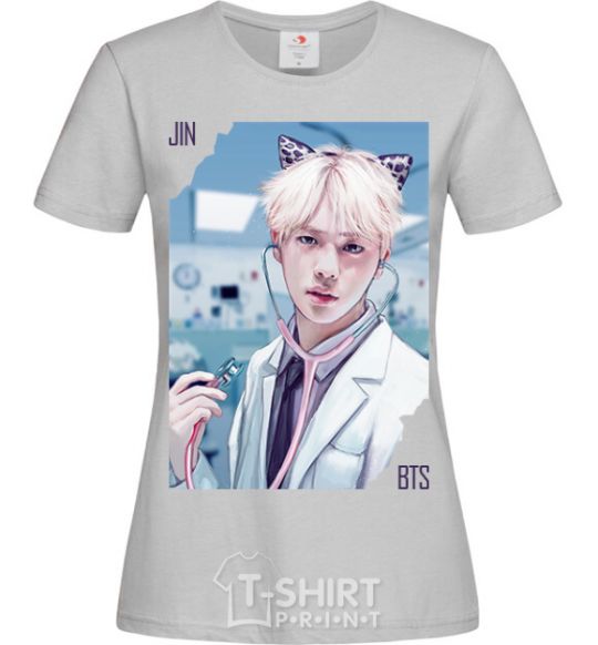 Women's T-shirt Jin BTS like a cat grey фото