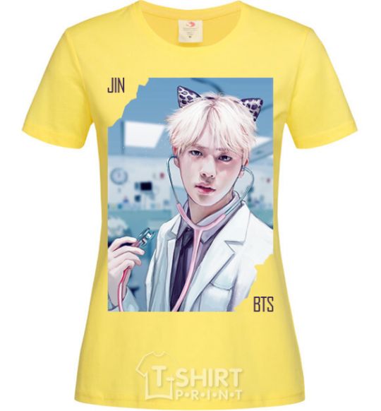 Women's T-shirt Jin BTS like a cat cornsilk фото