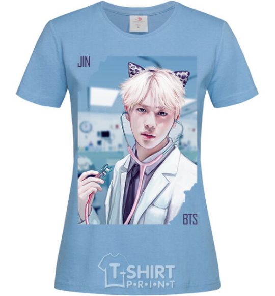 Women's T-shirt Jin BTS like a cat sky-blue фото