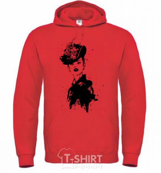 Men`s hoodie Black lady bright-red фото