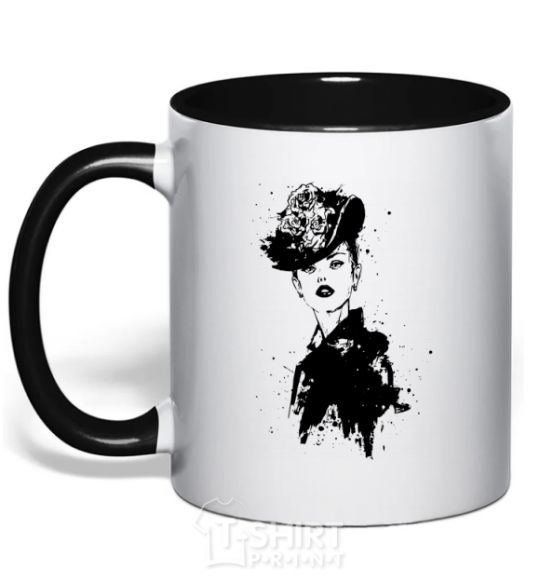Mug with a colored handle Black lady black фото