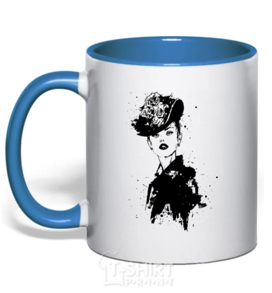 Mug with a colored handle Black lady royal-blue фото