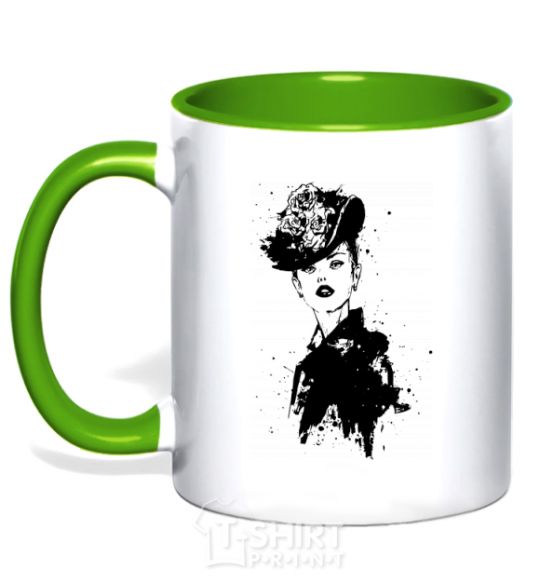 Mug with a colored handle Black lady kelly-green фото