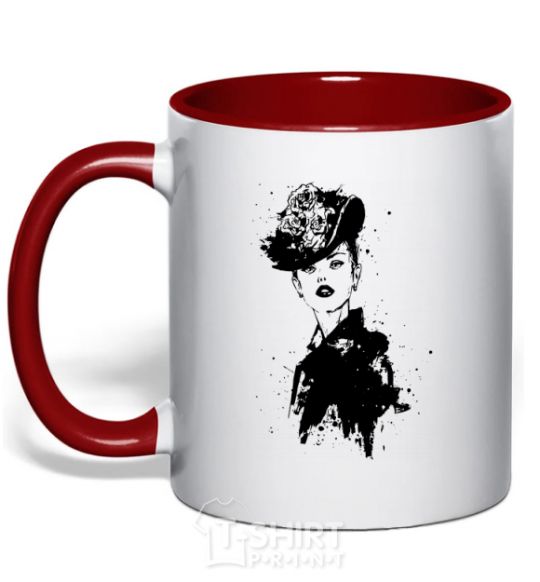 Mug with a colored handle Black lady red фото