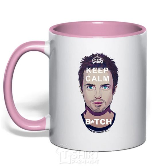 Mug with a colored handle Keep calm Pinkman light-pink фото