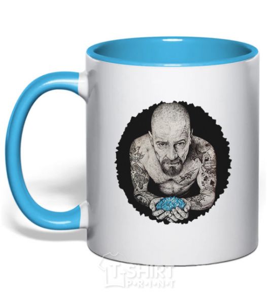 Mug with a colored handle Heisenberg with blue sky-blue фото