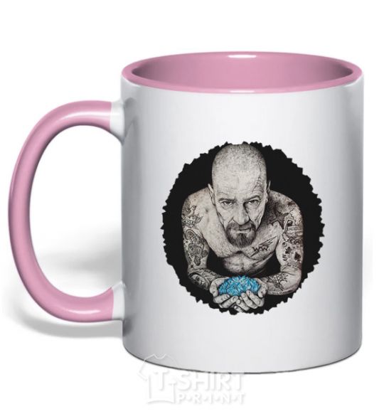 Mug with a colored handle Heisenberg with blue light-pink фото