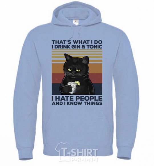 Men`s hoodie I hate people and i know things sky-blue фото