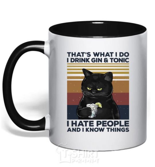 Mug with a colored handle I hate people and i know things black фото