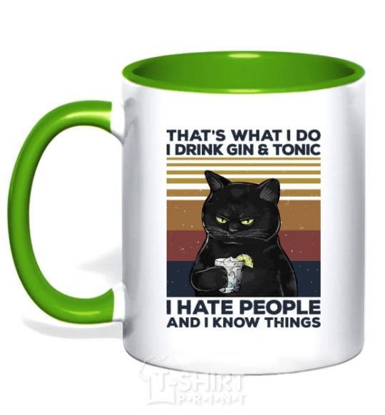 Mug with a colored handle I hate people and i know things kelly-green фото