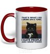 Mug with a colored handle I hate people and i know things red фото