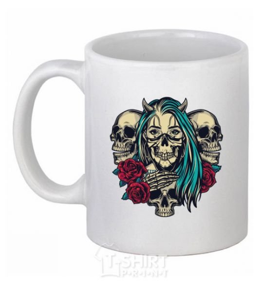 Ceramic mug Girl and skulls White фото