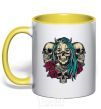 Mug with a colored handle Girl and skulls yellow фото