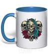 Mug with a colored handle Girl and skulls royal-blue фото