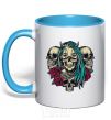 Mug with a colored handle Girl and skulls sky-blue фото