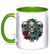 Mug with a colored handle Girl and skulls kelly-green фото