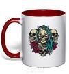 Mug with a colored handle Girl and skulls red фото