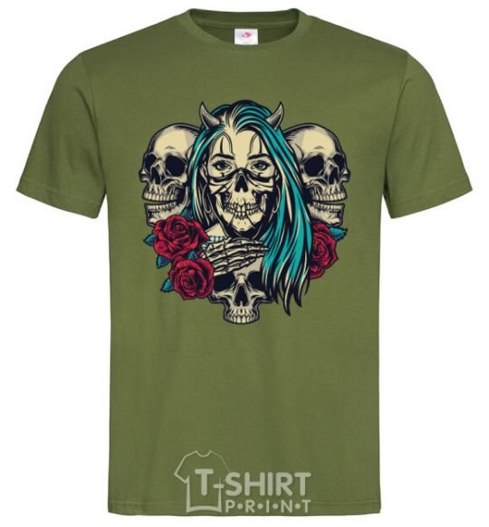 Men's T-Shirt Girl and skulls millennial-khaki фото