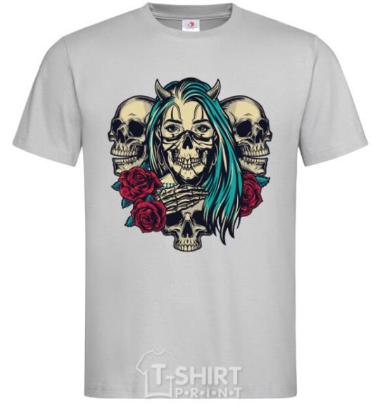 Men's T-Shirt Girl and skulls grey фото