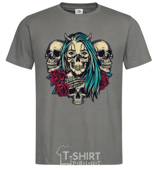 Men's T-Shirt Girl and skulls dark-grey фото