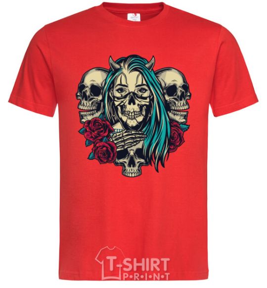 Men's T-Shirt Girl and skulls red фото