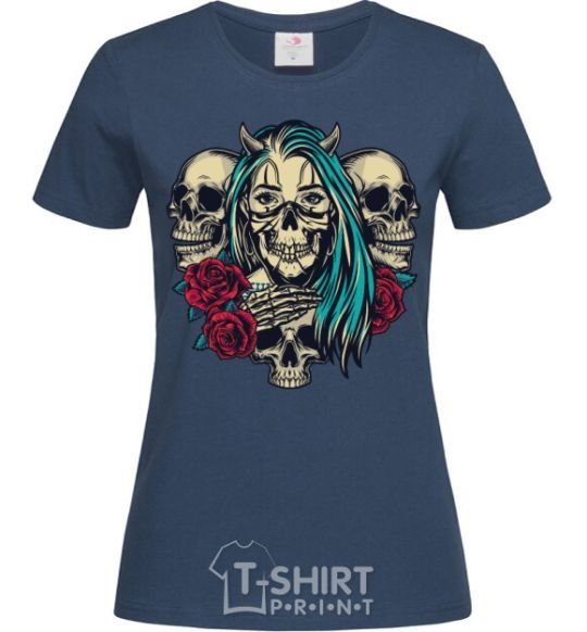 Женская футболка Girl and skulls Темно-синий фото