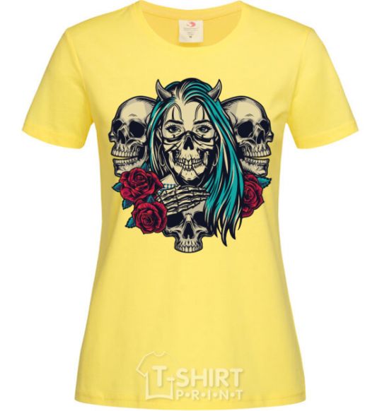 Женская футболка Girl and skulls Лимонный фото