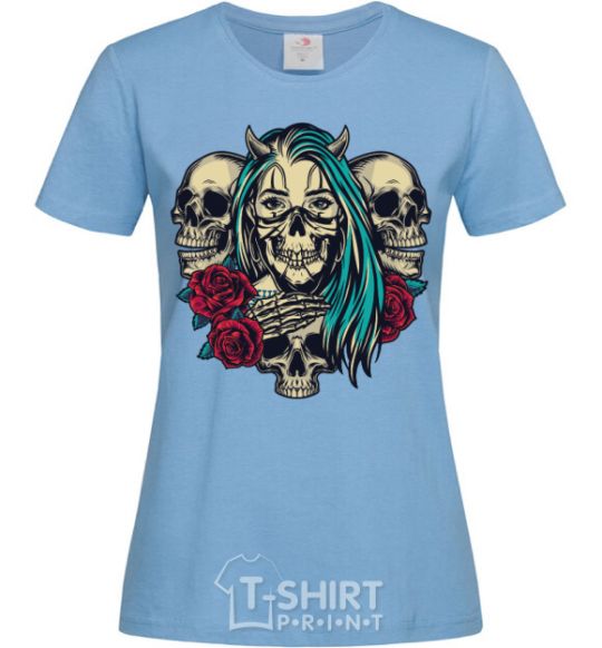Женская футболка Girl and skulls Голубой фото