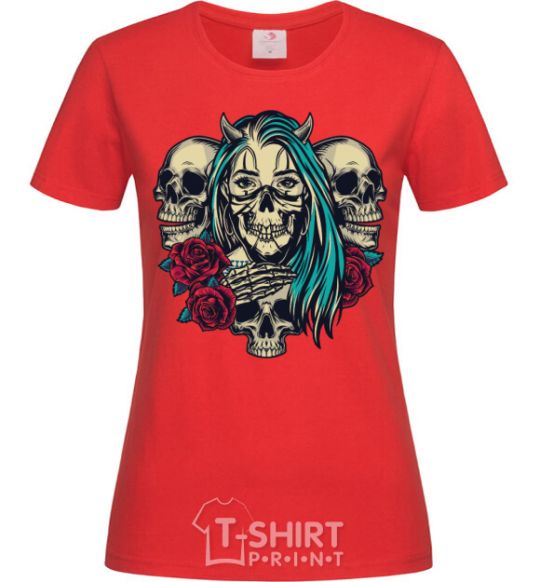 Женская футболка Girl and skulls Красный фото