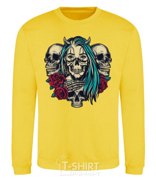 Sweatshirt Girl and skulls yellow фото